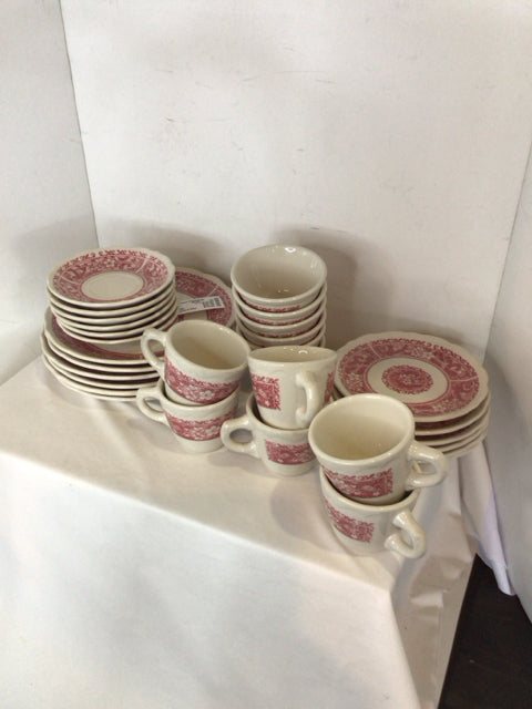 Syracuse Set of 6 White/Red Stoneware Dish Set