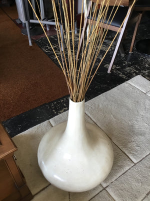 White Ceramic W/Sticks Vase