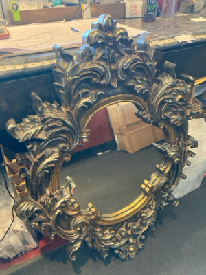 Ornate Black Oval Mirror