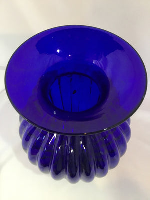 Blue Glass Ribbed Vase