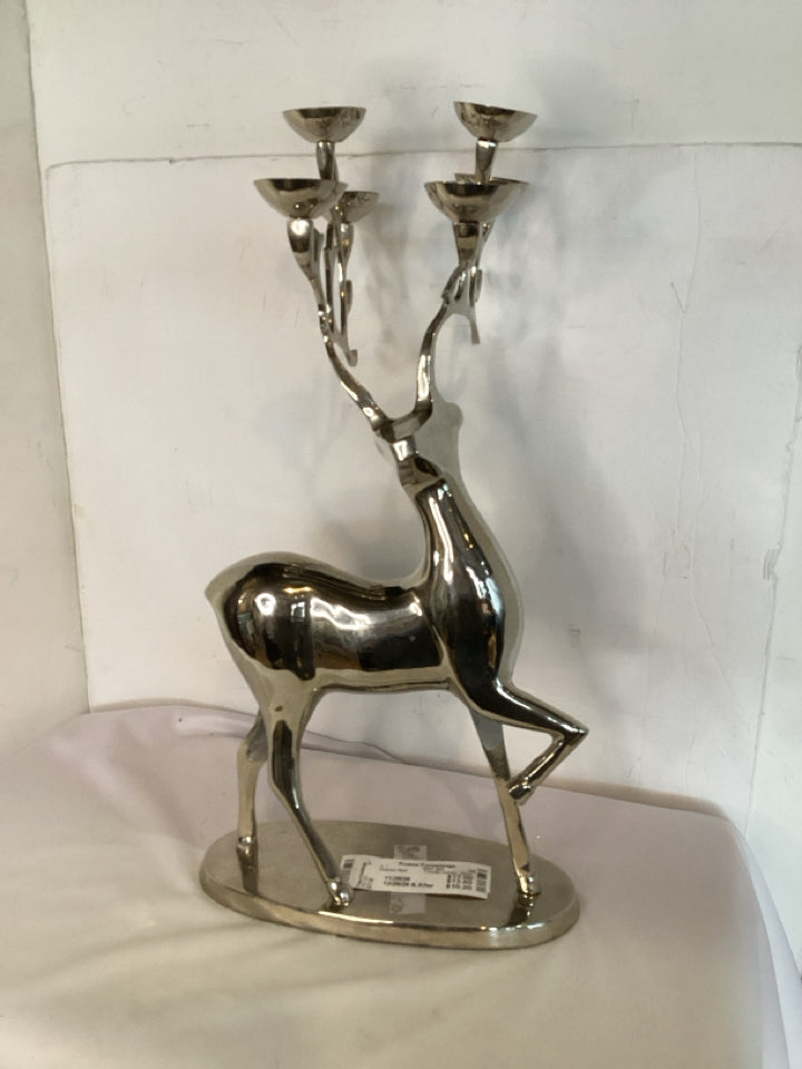 Candle Holder Silver Metal Reindeer Holiday Item