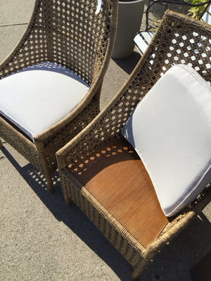 Grandin Road Pair Rattan w/cushion Natural Chair Set