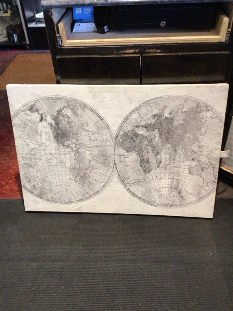 White/Black Global Map Stretch Canvas Art