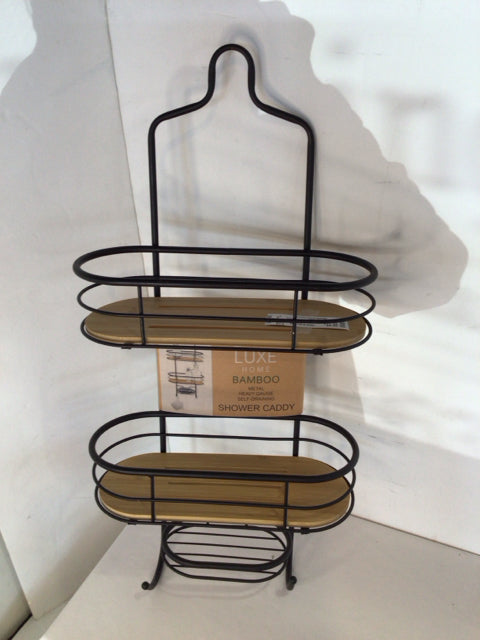 Black/Tan Metal/Wood Hanging Shower Access