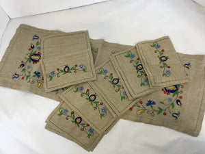 Set of 7 Beige/Multi Linen Flowers Napkins