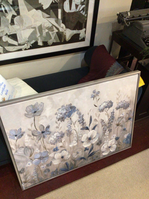 Gray/blue Canvas Flowers Framed Art