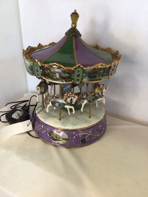 Thomas Kinkade Purple Enamel Carousel Horses Figurine