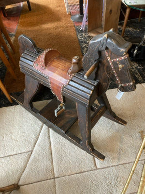 Antique Wood Brown Horse Rocking Rocking Horse