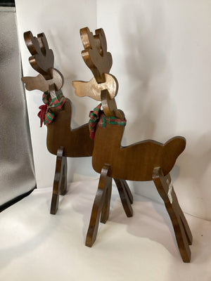 Pair Brown Wood Reindeer Holiday Item