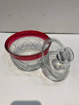 Candy Dish Cranberry Glass Lidded Holiday Item