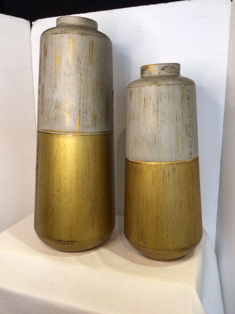 Pair Gray/Gold Metal Vase