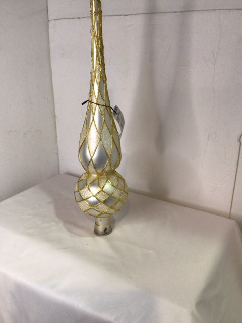 Christmas Cream/Gold Glass Tree Topper Ornament Holiday Item