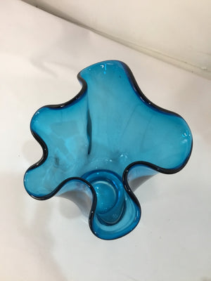 Blue Glass Wavy Vase