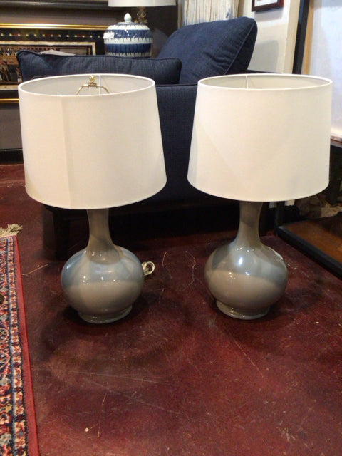 Pair Gray Ceramic Lamp Set