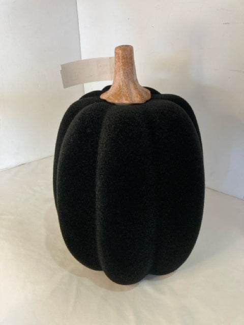 Halloween Black Plastic Flocked Pumpkin Holiday Item