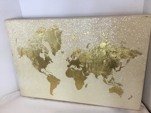 Cream/Gold Global Map Stretch Canvas Art