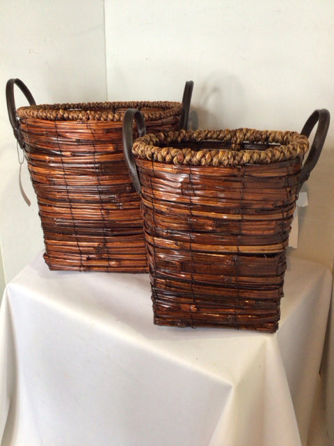 Set of 2 Brown Wicker Basket