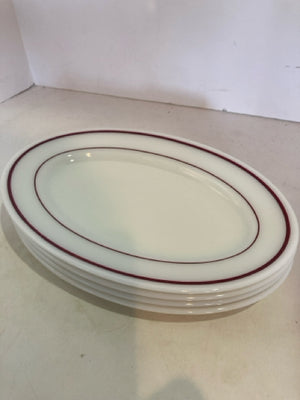 Pyrex Set of 4 White/Red Glass Oval Plate Set