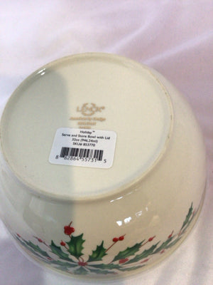 Lenox Bowl White/Green Holly Holiday Item