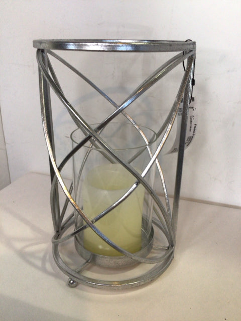 Silver Metal Cylinder Candle Holder