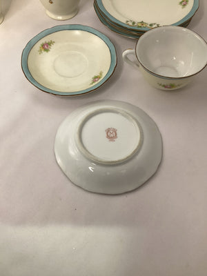 Vintage Children's White/Blue Ceramic Tea Party Dish Set