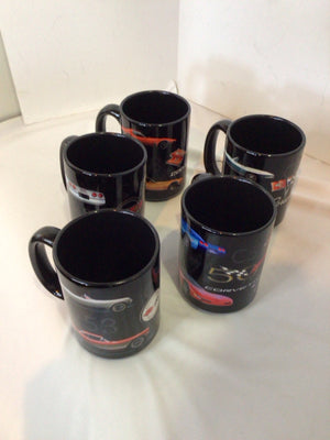 Set of 5 Black/Multi Ceramic Cars Mug Set