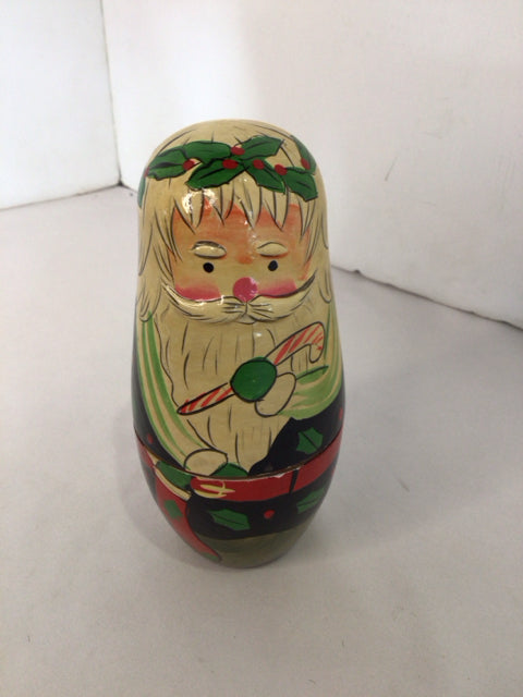 Vintage Nesting Multi-Color Wood Santa Holiday Item