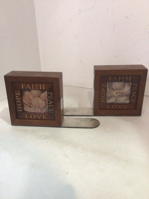 Brown Wood Words Pair Book Ends