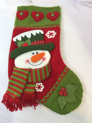 Stocking Red/Green Felt Snowman Holiday Item