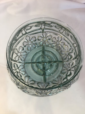 Decorative Clear/Silver Glass/Wire Bowl