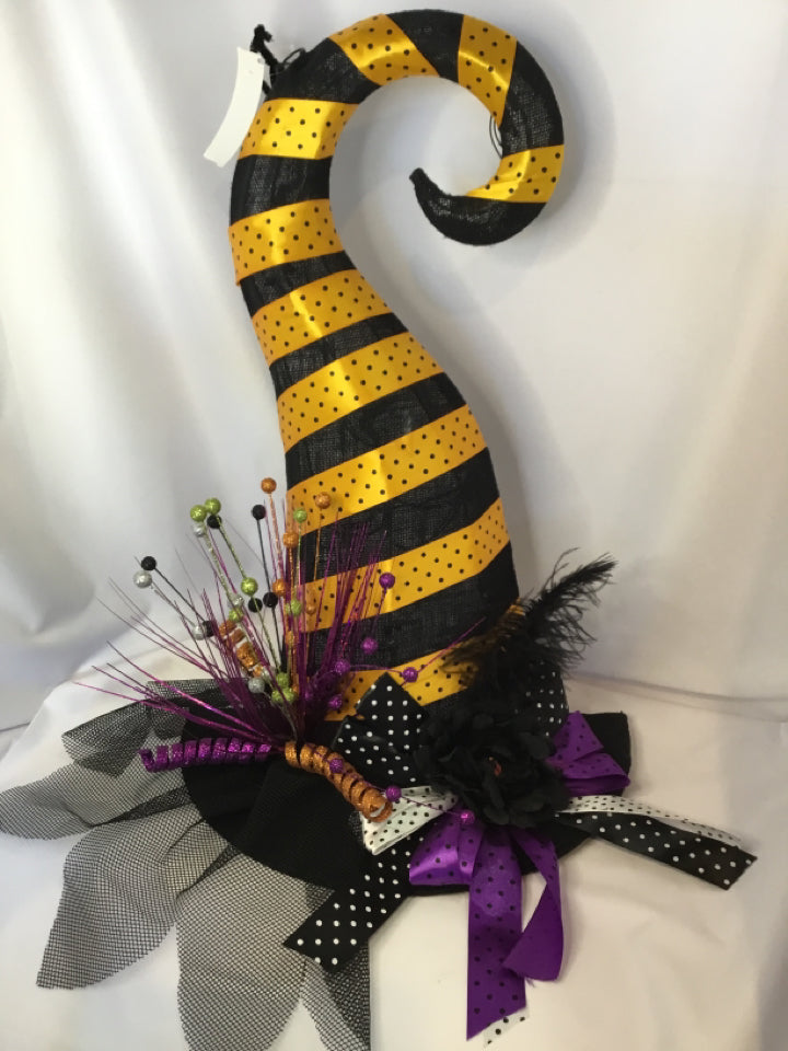 Battery Operated Purple/Black Polyester Witch's Hat Light up Holiday Item