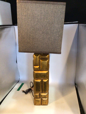 Brown/Gold Resin Linen Rectangle Lamp