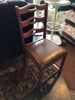 Wood/Leather Armless Brown Chair