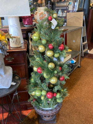 Christmas Green/Red Christmas Tree In Planter Holiday Item
