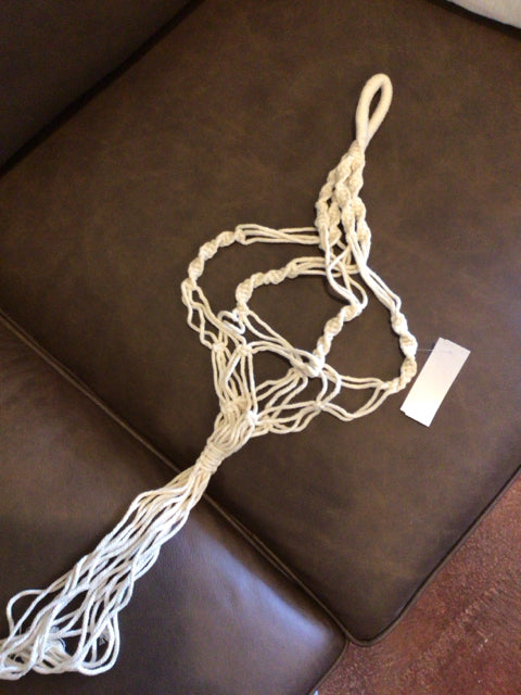 White Macrame Hanging Plant Holder