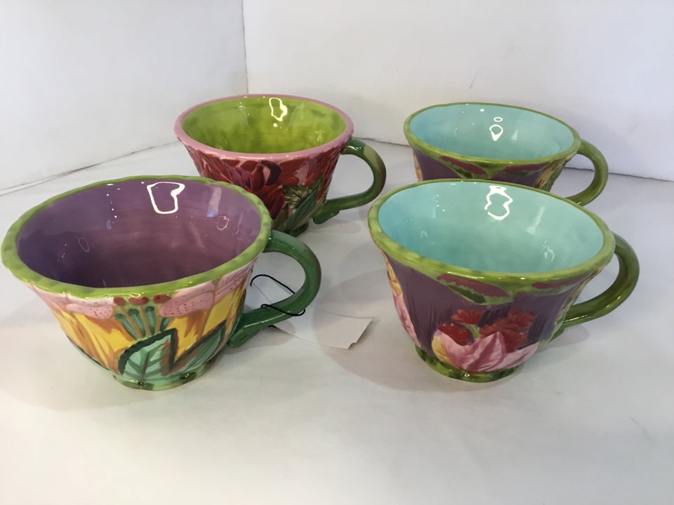 Tracy Porter Set of 4 Multi Ceramic Floral Mug Set