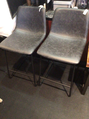 Pair Metal/Leather Gray Barstool/Bar Stool