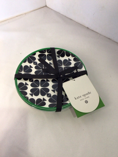 Kate Spade Salad Green/Black Melamine Shamrocks Set of 4 Plate