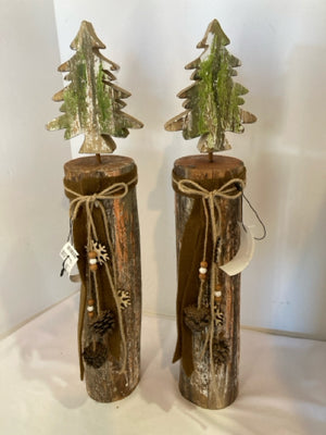 Pair Brown Wood Log Christmas Tree Holiday Item