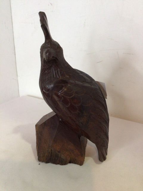 Carved Brown Wood Eagle Sculpture
