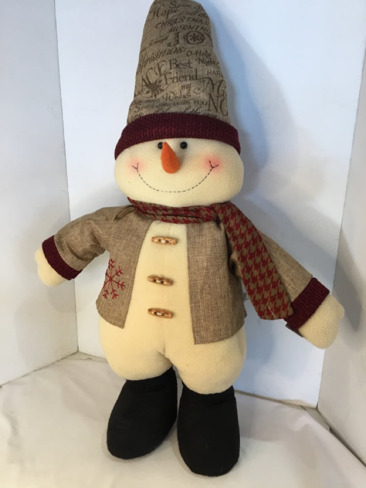 Stuffed Tan Fleece Snowman Holiday Item