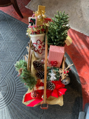 Christmas Multi-Color Wood Sleigh Presents Holiday Item