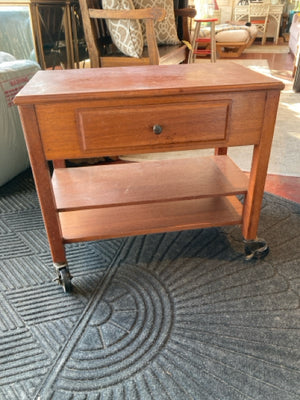 Side Wood 2 Shelf 1 Drawer Brown Table