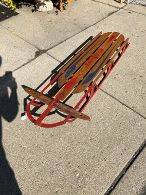 Vintage Brown/Red Wood/Metal Sled Holiday Item