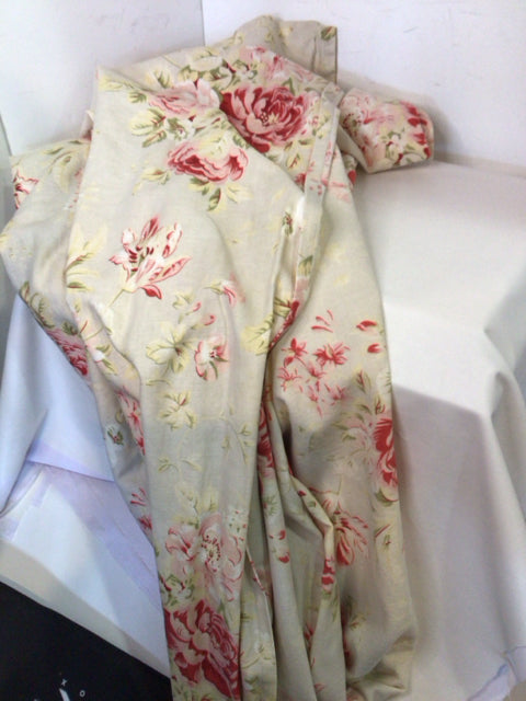 Pottery Barn Green/Pink Linen Floral Shower Curtain