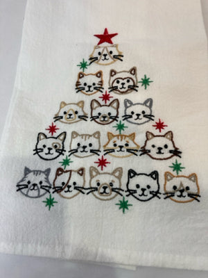 Holiday White/Multi Cotton Dish Towel Cat Towel