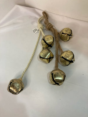 Hanging Gold Metal Rope Bells Pair Holiday Ornaments