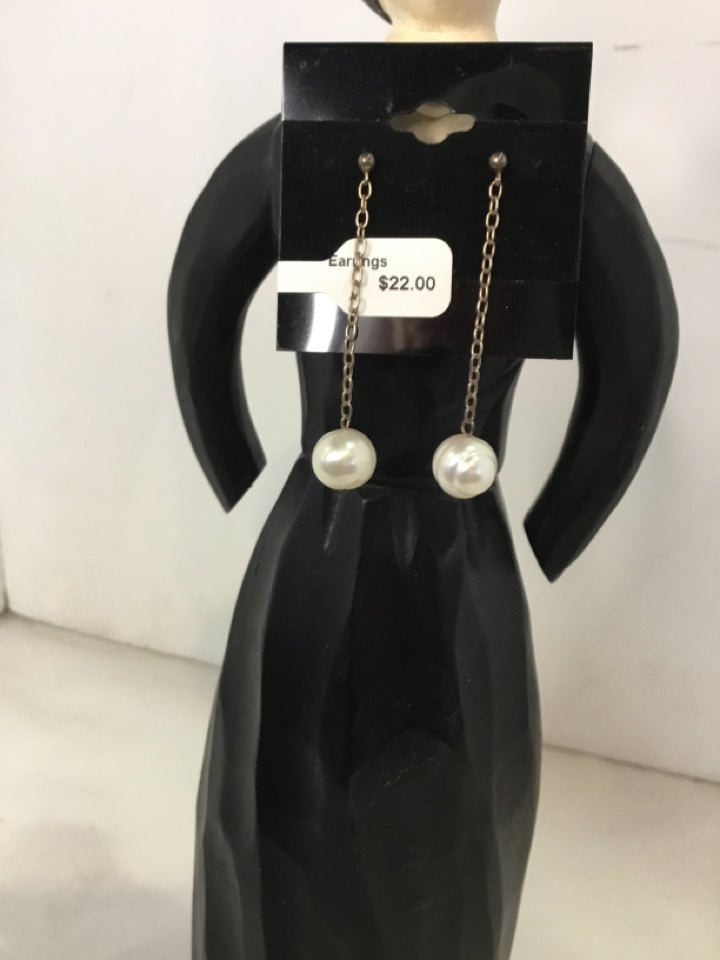 White Hanging Pearl Earrings