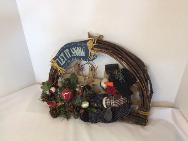 Wreath Blue/Green Grapevine Snowman Holiday Item