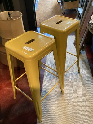 Industrial Metal Pair Yellow Barstool/Bar Stool